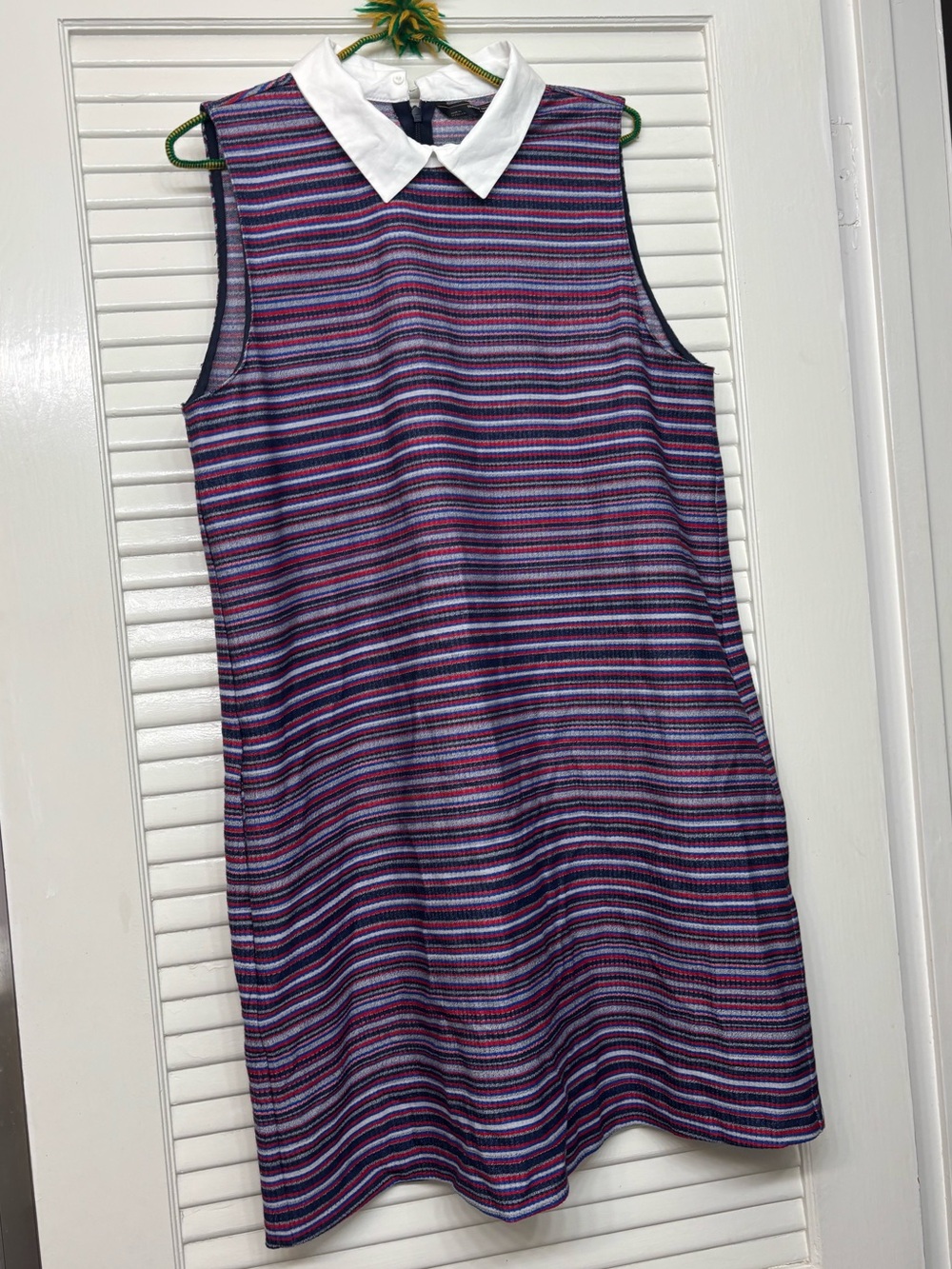 Zara Purple Striped Sleeveless Dress with White Collar size L